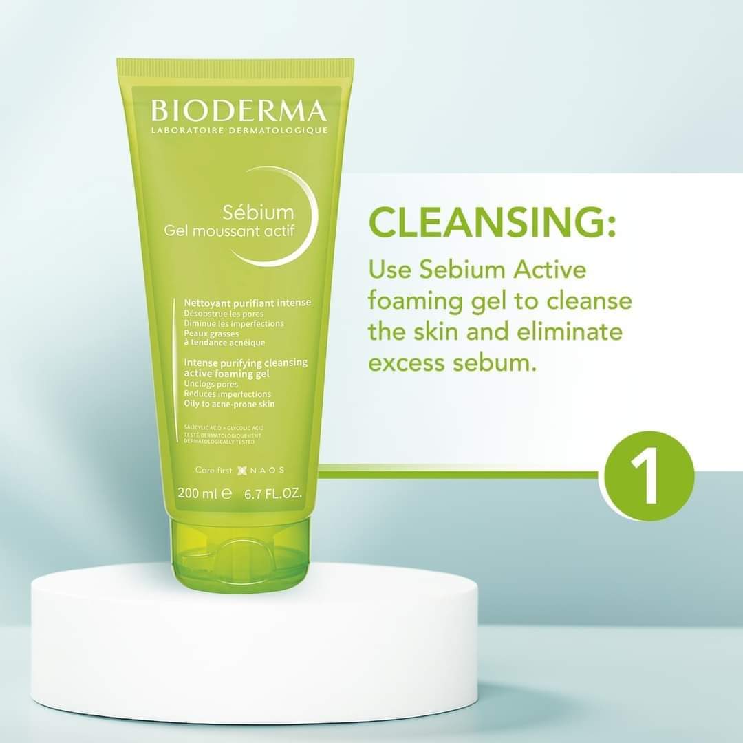 Bioderma Sebium Gel Moussant Actif Intense Purifying Cleansing Active Foaming Gel for Oily to Acne 200ml