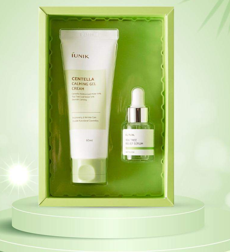 Iunik Centella Edition Skincare Set (Centella Calming Gel Cream 60ml & Tea Tree Relief Serum 15ml)
